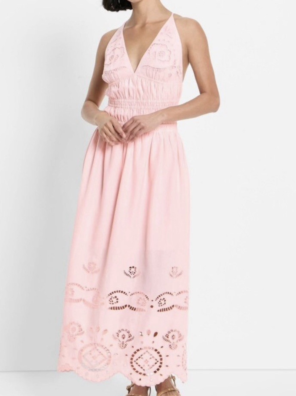 Future Collective Women's Light Pink Eyelet Lace Detail Halter Maxi Dress Size S